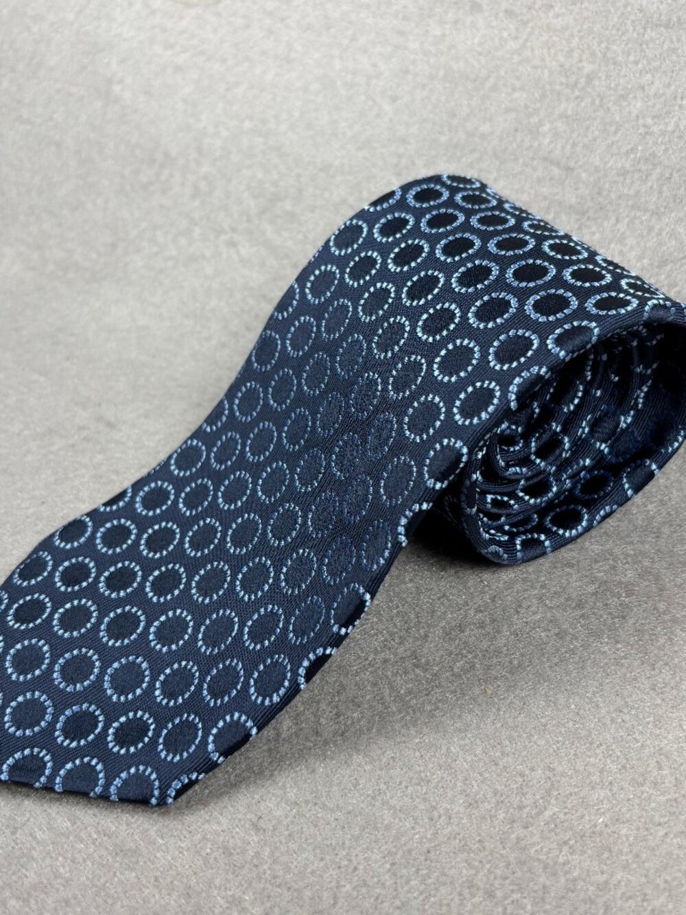 Charvet Place Vendôme 100% Silk Navy Blue Geometric Tie Made in France